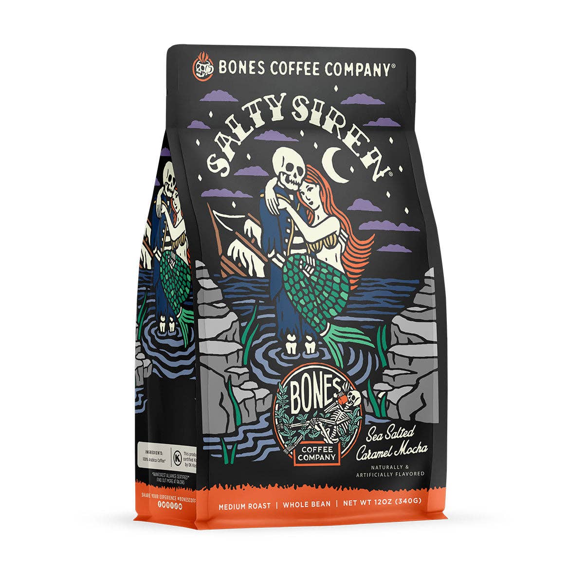 Bones Coffee Company - Salty Siren Flavored Coffee | 12oz | Whole Bean & Ground