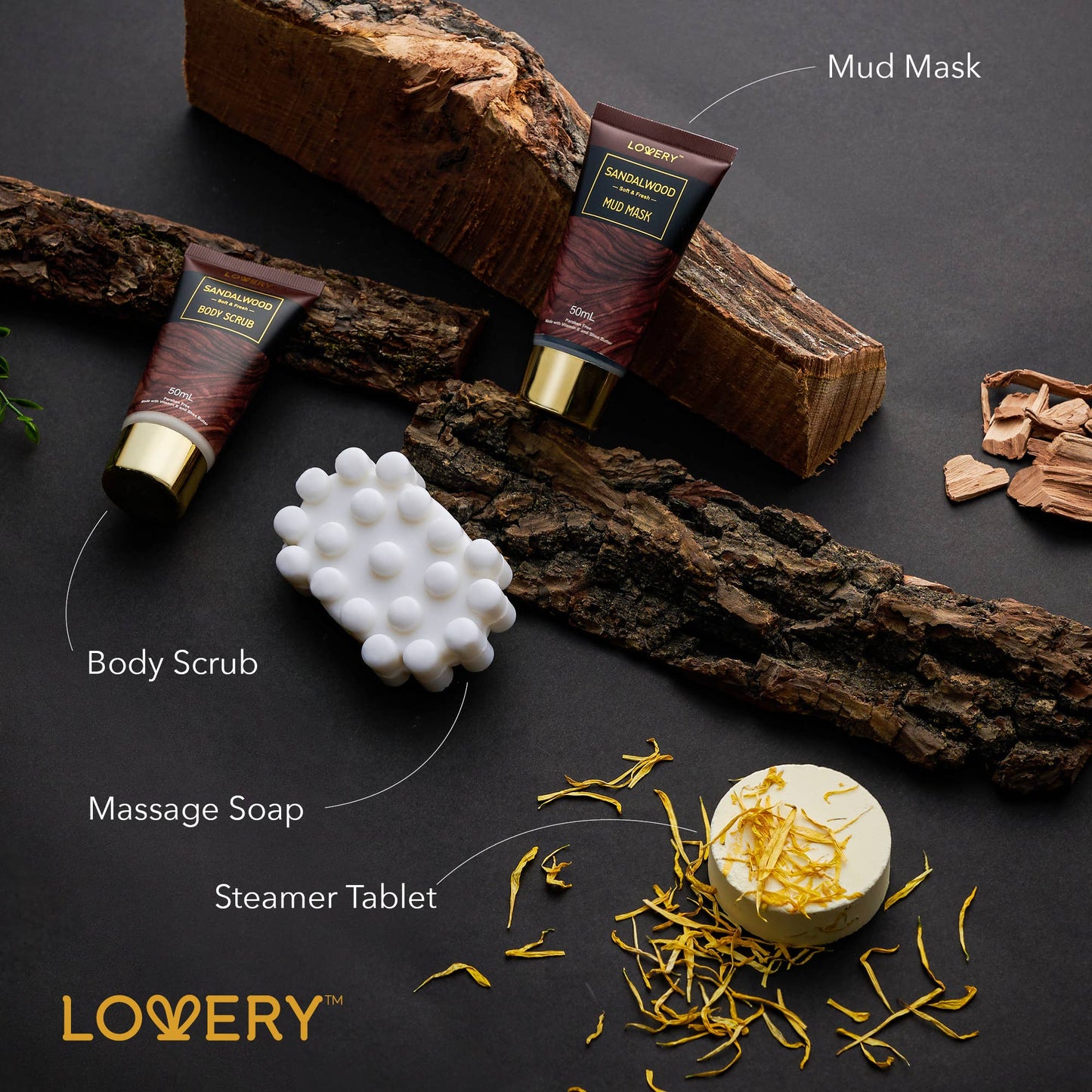 Lovery - Mens Gift Set - 14Pc Sandalwood Bath Set, Beard Grooming Kit