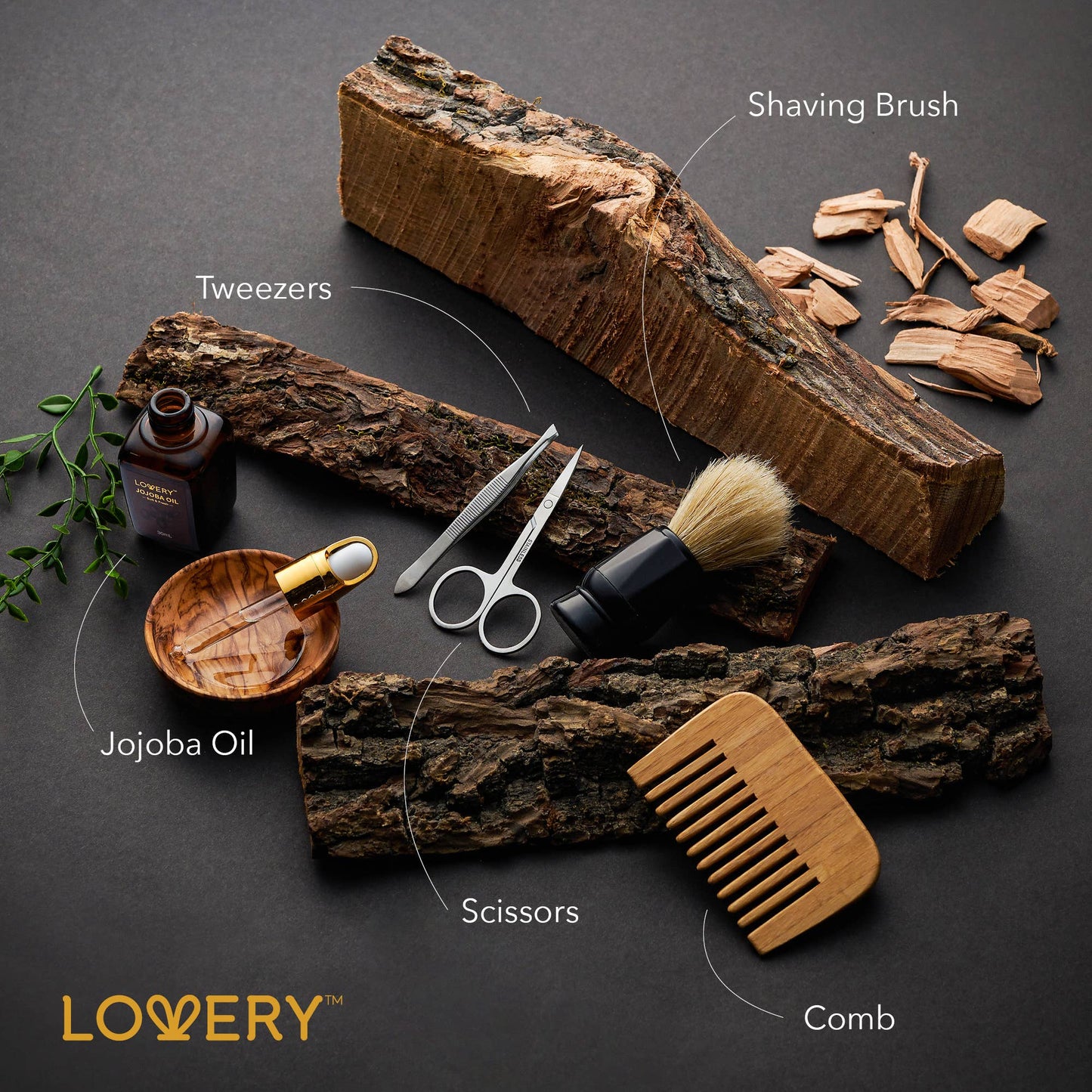 Lovery - Mens Gift Set - 14Pc Sandalwood Bath Set, Beard Grooming Kit