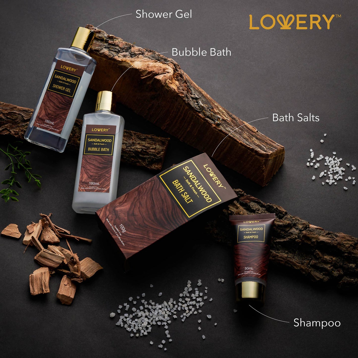 Lovery - Mens Gift Set - 14Pc Sandalwood Bath Set, Beard Grooming Kit