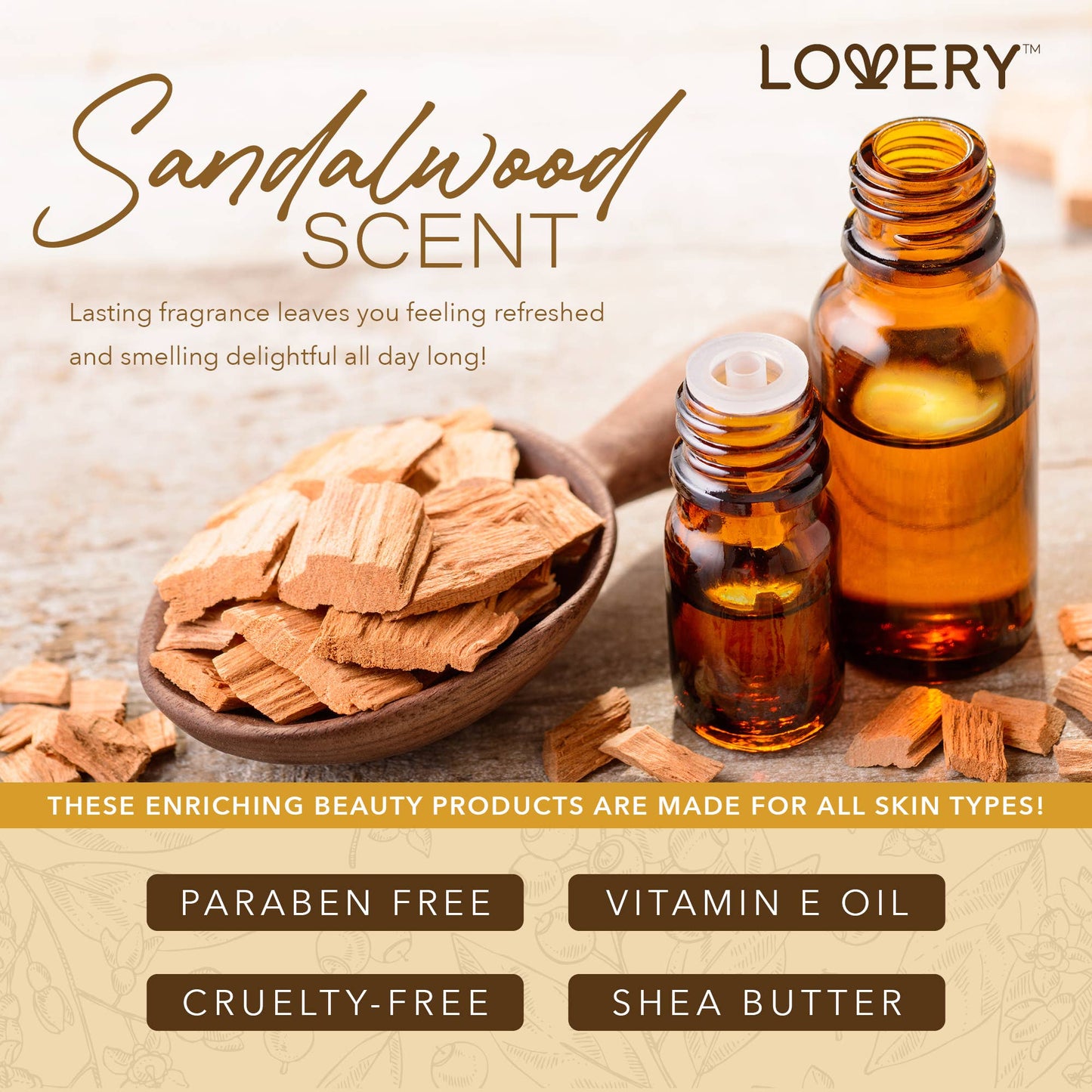 Lovery - Mens Gift Set - 14Pc Sandalwood Bath Set, Beard Grooming Kit